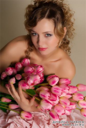 Шаблон Девушка с тюльпанами
