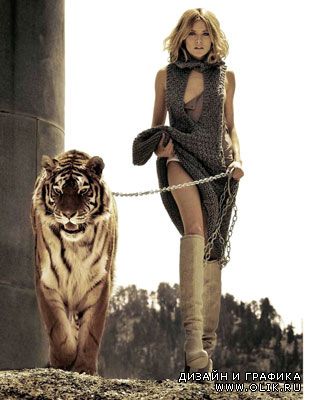 Женский шаблон для Фотошоп-прогулка с тигром.