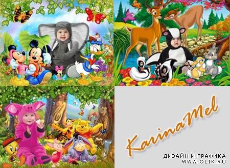 3 Детских, красочных шаблона для фотомонтажа