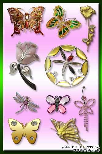 Клипарт - Гламурные бабочки, розы и ангелы