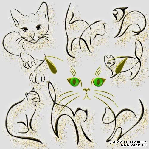 Клипарт - Стилизованные изображения кошек