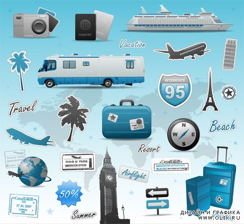 Travel icons symbol collection vector