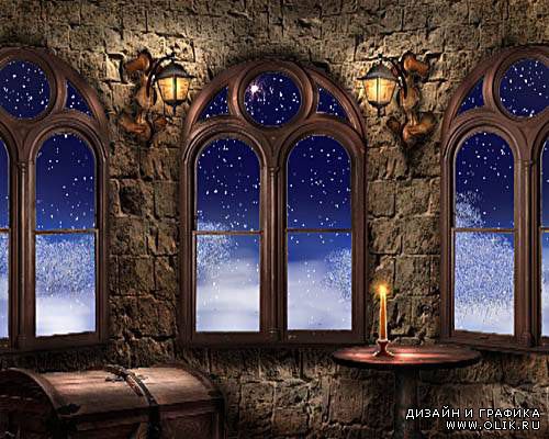 Футаж - Снег за окнами средневекового замка
