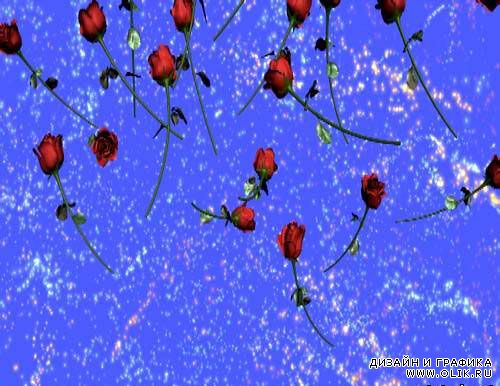 Футаж - Падающие розы с фейерверком