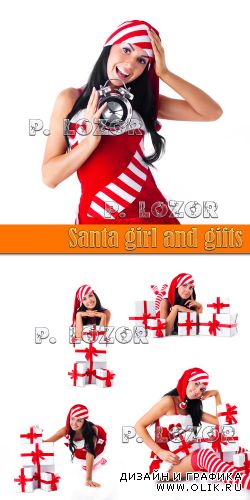 Santa girl and gifts