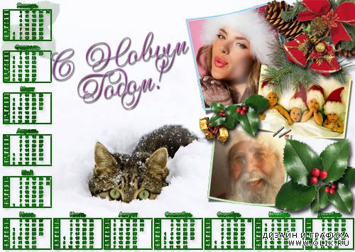 Новогодний календарь на 2011 год с котиком в снегу