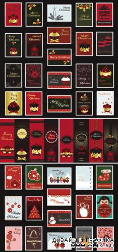Stylish Christmas Banners and Postage Stamps Vector