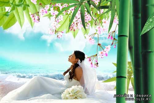 Исходник фотоколлажа - Невеста на экзотическом острове