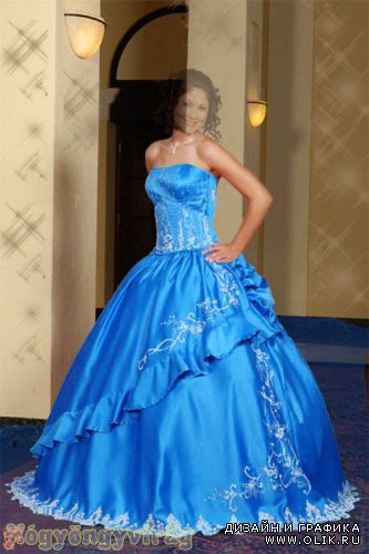 Женский шаблон для фотошоп - Девушка в вышитом голубом платье