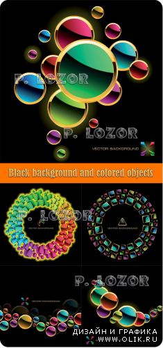 Black background and colored objects