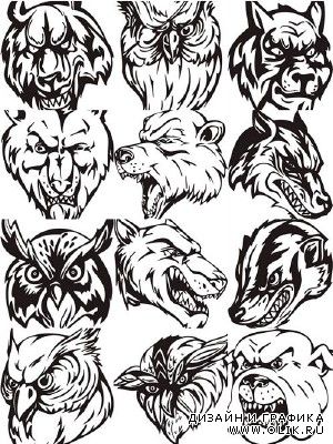 Heads of Аnimals and Birds Vector