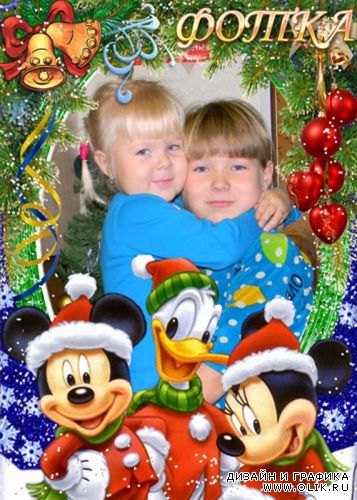 Детская рамка для фотошоп - Новый год с Микки Маусом