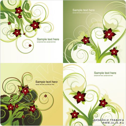 Floral green background vectors | Цветочный зеленый фон вектор