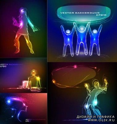 Neon Silhouettes of People Vector