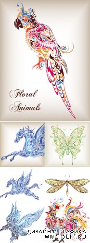 Floral Animals Vector