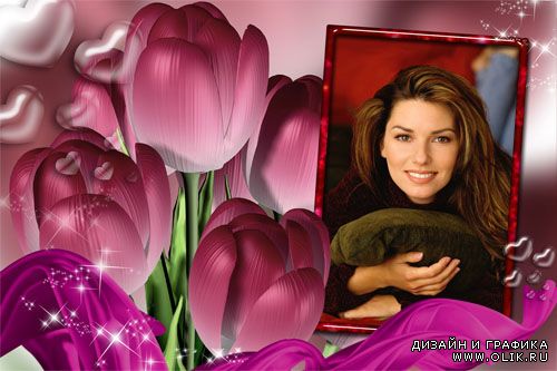 Цветочная рамка для фото - Бордовые тюльпаны
