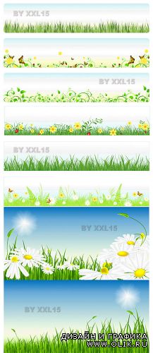 Background with grass and flowers