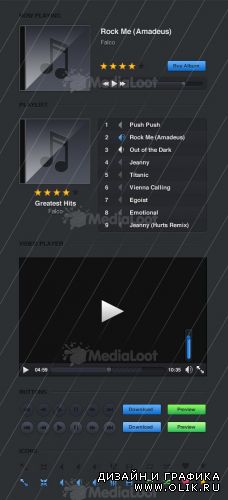 MediaLoot Dark Media Player UI Kit PSD RETAIL