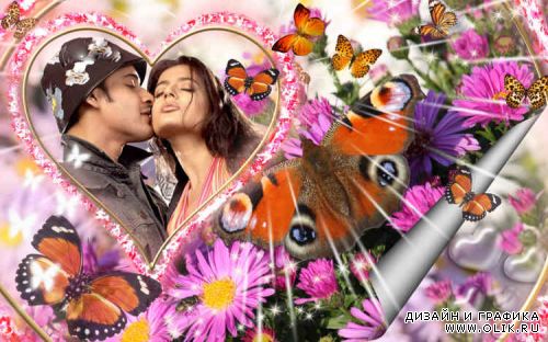 Романтическая рамка с бабочками