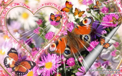 Романтическая рамка с бабочками