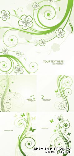 Green Floral Curves Vector