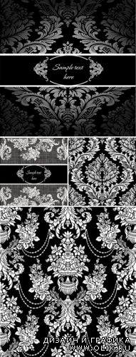 Black White Damask Seamless Patterns Vector