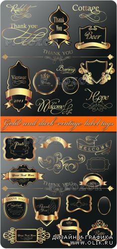 Gold and dark vintage label tags
