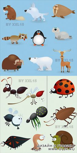 Cartoon animals and insects