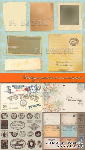 Vintage postcard and stamps