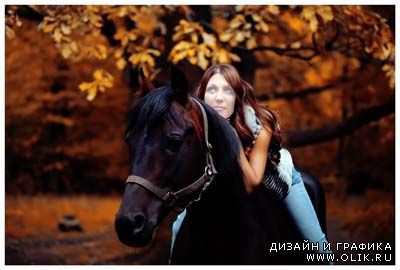 Шаблон для фотошопа "Женщина на коне"