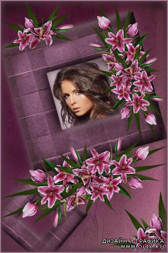 Простые цветочные рамка - Темно-розовый лилии