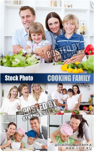 Семья на кухне - растровый клипарт