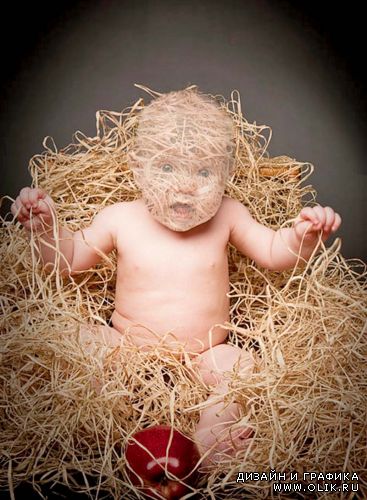 Детский шаблон - Малыш на сене