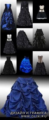 A collection of black evening dresses and skirts
