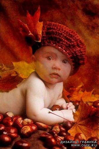 Детский шаблон - малыш и осень