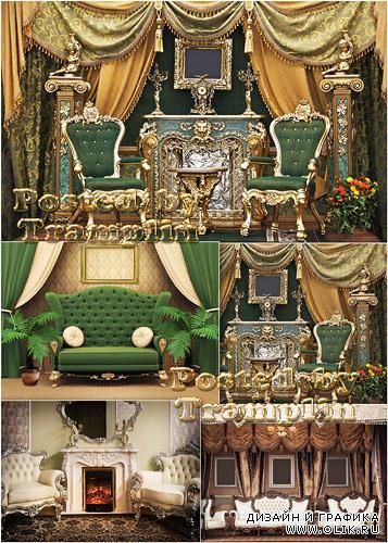 Шикарный интерьер – Кресла, диваны, картины, цветы, камин