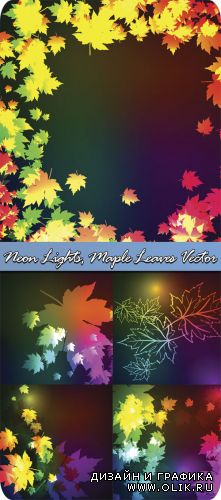 Neon Lights, Maple Leaves Vector