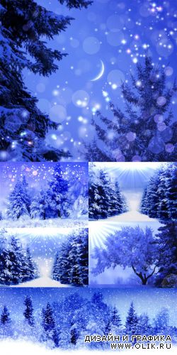 Зимний фотоклипарт со снежными елками