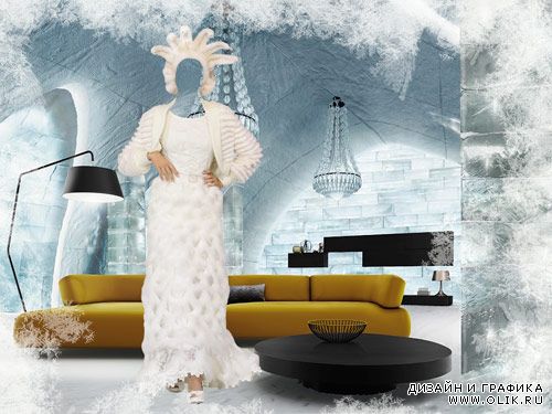 Шаблон для фотошопа "Женщина в ледяной комнате"
