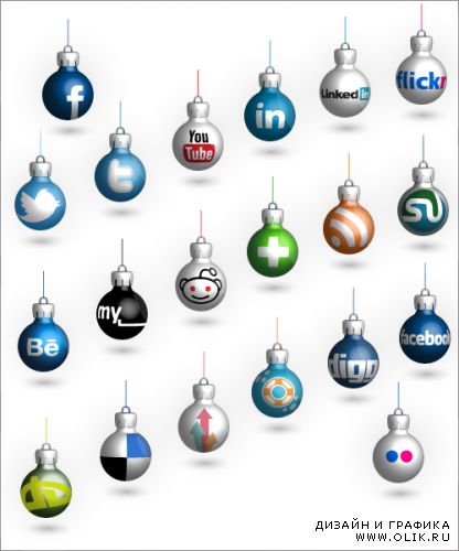 Социальные медиа новогодние шары (Vector Social Christmas Balls)