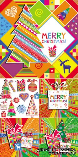 Colorful Christmas Cards Vector