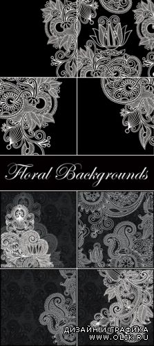 Black White Floral Cards Vector