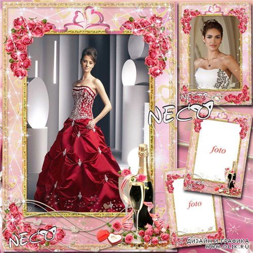 Романтично - свадебная рамка с розовыми розами - Нектар любви 