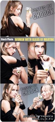 Девушка с бокалом мартини - растровый клипарт