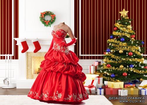 Шаблон для фотошопа "Женщина в рождественском наряде"