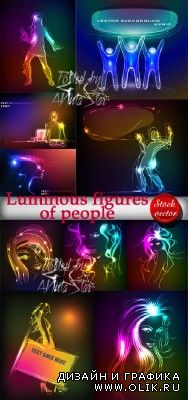 Luminous figures of people vector  Светящиеся неоновым светом фигуры - вектор