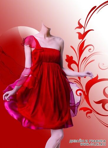 Шаблон для монтажа в PHSP - В легком красном платье 