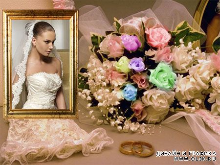 Свадебная фоторамка - Красивый букет роз