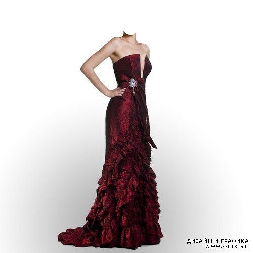 Шаблон для монтажа в PHSP - Темно-красное платье с алмазом 