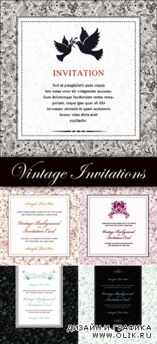 Floral Vintage Invitations Vector